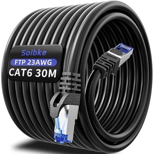 Cavo Ethernet 30 Metri, Cat 6 Cavo Lan 30 metri Lungo Nero Cavo Internet ad Alta Velocità 1000Mbps Gigabit Cavo di Rete Rj45 30m Cavo Patch Impermeabile per Switch Router Modem PC(30 Clips)