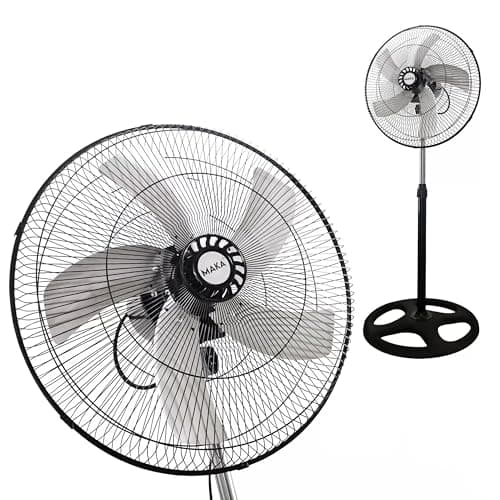 MAKA Ventilatore a Piantana Potente, Ventilatore Metallo 5 Pale, 75W, Basso Consumo, Oscillazione Orizzontale, Ventilatore da Terra Industriale Diametro 50cm, Regolabile Altezza Max 130 cm 3 Velocità