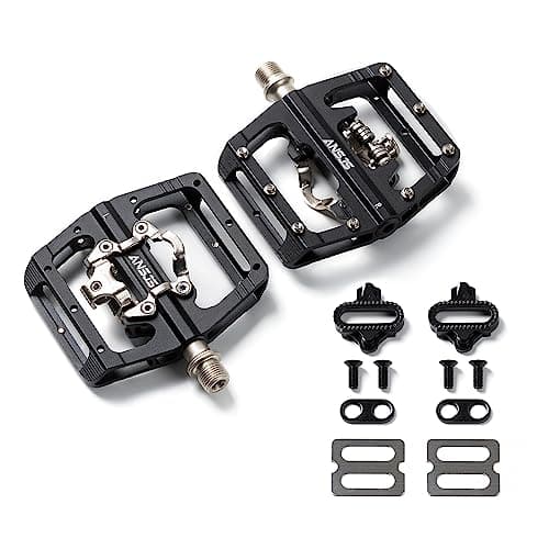 ANSJS Pedali per Mountain Bike, Piattaforma Piatta Compatibile con SPD, Doppia Funzione, Sigillati, in Alluminio, 9/16'', per Strada, MTB
