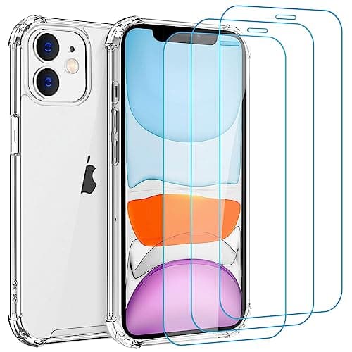 Whioltl Cover per iPhone 11, Trasparente 4 in 1 Custodia per iPhone 11 con 3 Pellicole Vetro Temperato, Anti-Graffio e Anti Ingiallimento Silicone Protettiva Case, Pellicola Proteggi Schermo