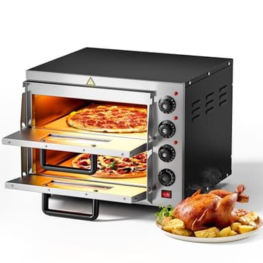 Wiltec Forno pizza elettrico a 2 livelli, con pietra refrattaria in cordierite, 3000W, 350°C Fornetto pizza