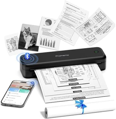 Phomemo M834 Stampante Portatile A4, Stampante Termica Portatile Senza Inchiostro, Connessione Bluetooth e USB, Supporta Carta Termica A4 (210x297 mm), 80mm, per Smartphone e PC, 300DPI