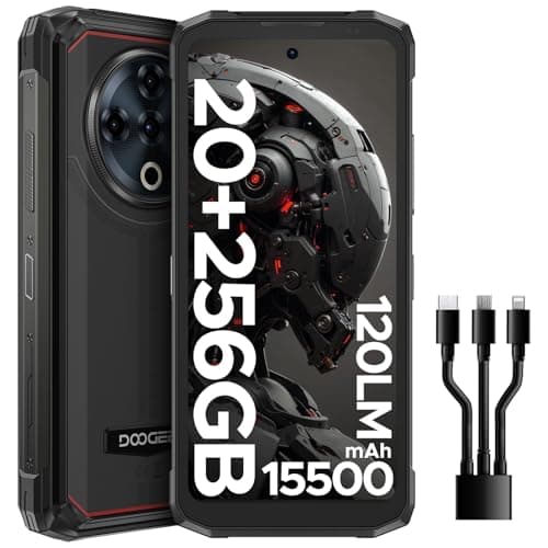 DOOGEE Fire 6 Power Rugged Smartphone 20GB RAM + 256GB ROM, 15500mAh Batteria, 120LM Torcia, 6.56" Display, Android 14 Smartphone Rugged, 18W OTG, NFC/Face ID/IP68/IP69K/50MP/GPS/GMS - Nero