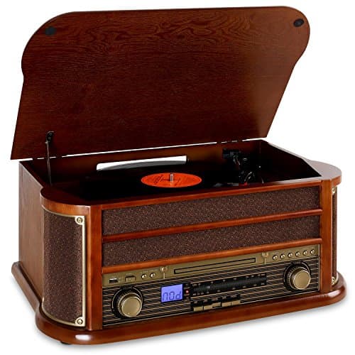 AUNA Belle Epoque 1908 - Impianto Stereo Retrò, Giradischi, Bluetooth, USB, Lettore CD e Cassette, Altoparlanti Stereo, Funzione di Registrazione, Marrone