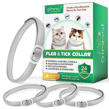 Collari Antiparassitari Per Gatti,Naturali Collare Antipulci e Zecche per Gatti,Collare Regolabile Impermeabile,Elimina pulci, zecche, pidocchi,4 * 6 Mesi di Efficacia Protezione