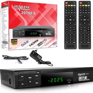 Hd-line HD DVB S2 Satelliti Ricevitori + Telecomando Intelligente, Satellite Digitale (DVB-S/S2, HDMI, SCART, 2x USB 2.0, Full HD 1080p) Solo per i canali tedeschi