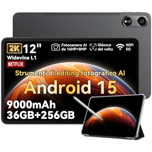 OSCAL AI Tablet 12 Pollici Android 15 Pad 100,36GB+256GB(2TB TF), Dual SIM +5GWiFi Tablet con Penna, 9000mAh Octa-Core Gaming Tablet PC, AI Algorithm Function/GPS/Widevine L1/Custodia（2025）