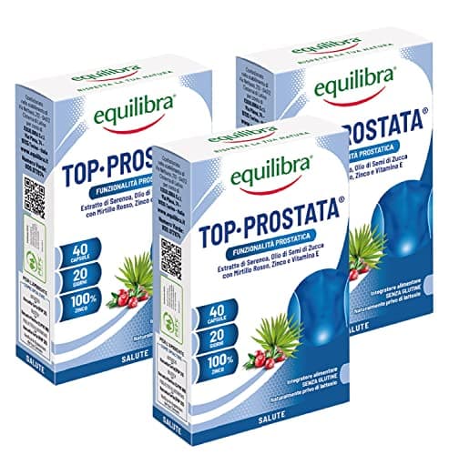 Equilibra Integratori Alimentari, Top Prostata, Integratore per la Funzionalità della Prostata, con Serenoa Repens, Olio di Semi di Zucca e Mirtillo Rosso con Zinco e Vitamina E, 3 Pezzi da 40 Capsule