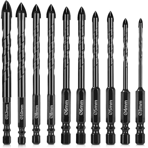 10 Pezzi Punte Trapano Gres Porcellanato, Punte Trapano Gres Porcellanato Vetro, Set Punte Trapano per Vetro, Piastrelle, Ceramica, Granito, Marmo, Ø 3-12 MM