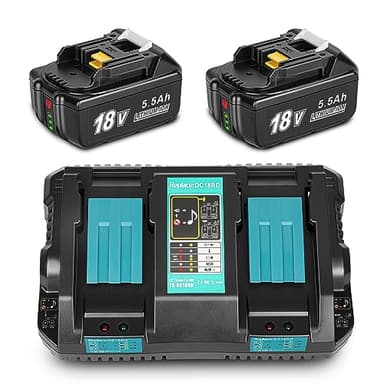REACELL 2X 18V 5,5Ah Batteria per Makita 18V Batteria + DC18RD Caricabatterie 4A Compatibile per Makita BL1850B BL1850 BL1860 BL1860B BL1840 Batteria con Indicatore LED
