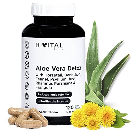Aloe Vera Detox. 120 capsule vegane per 4 mesi. Con Cascara Sagrada, Frangula, Equiseto e Tarassaco. Diuretico e lassativo naturale che elimina le tossine e regola il transito intestinale.
