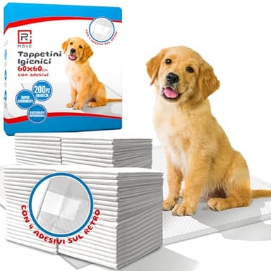 R MOVE 200 Traversine Cani 60x60 con Adesivi, Tappetini Igienici per Cani, Traverse Cane EXTRA Assorbenti, Telini Pipi, Tappetino Igienico con rivestimento antiodore Traversina Assorbente