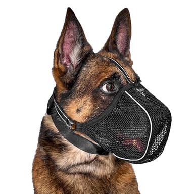 Arblina Museruola per Cani, Museruola a rete Morbida e Traspirante per Cani di Taglia Piccola, Media e Grande, Museruola Cane Regolabile e Antiscivolo con Tre Cinghie e Filettatura con Riflettore Nera