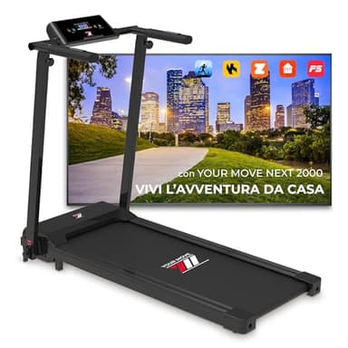 YM Tapis Roulant Elettrico Salvaspazio 12 km/h NEXT 2000, Brand Italiano, Telaio Rinforzato, Pieghevole, Bluetooth, APP Kinomap Zwift Bitgym, Porta Tablet, Compatto, Garanzia e Assistenza ITALIA
