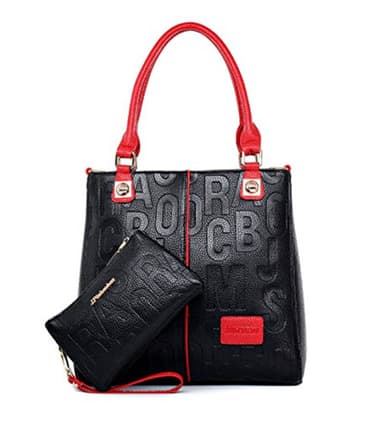 DEERWORD Donna Borse a Spalla Borsa a Tracolla Elegante Grandi Firmate Marca Mano Antifurto PU pelle 5706 2 pz Nero