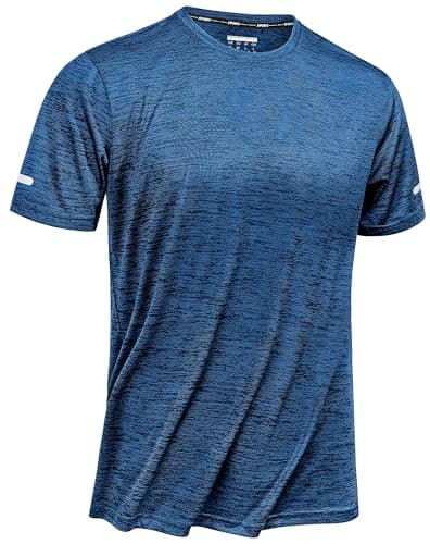 TACVASEN Uomo Maglietta Running Asciugatura Rapida Sport T-Shirts con Strisce Riflettenti, Blu, L