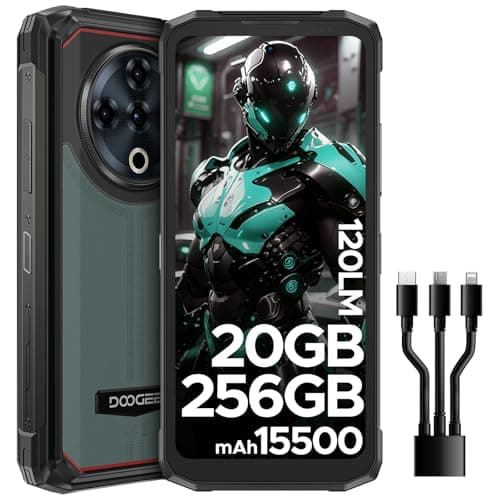 DOOGEE Fire 6 Power Rugged Smartphone Android 14, 20GB RAM + 256GB ROM Telefono Indistruttibile, 15500mAh Batteria, 120LM Torcia, 6.56" Display Smartphone Rugged, 18W OTG, NFC/Face ID/IP68/50MP/GPS