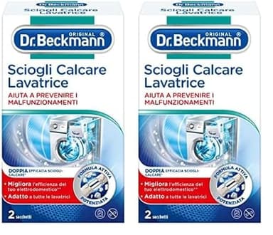 Dr. Beckmann L'Anticalcare Lavatrice | Elimina il calcare ostinato dalla lavatrice e dalla lavastoviglie | Aiuta a prevenire rotture | 2 x 50g Fresco (Confezione da 2)