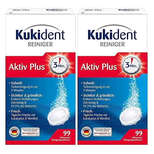 Kukident Aktiv Plus - Pastiglie per la pulizia dei denti dentati, 2 x 99 pezzi