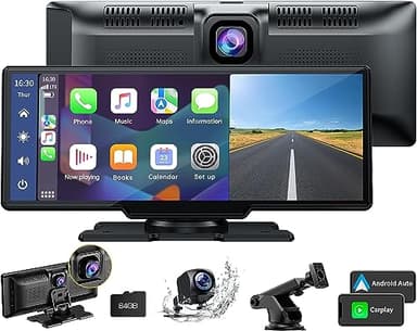 Senza Fili Autoradio,Wireless A-pple Carplay & Android Auto con Dash Cam Anteriore 2K,Telecamera di Backup 1080P, Portatile 9,26 Pollici Stereo Auto con Siri/Bluetooth/GPS/FM/AUX/Airplay/Scheda SD 64G