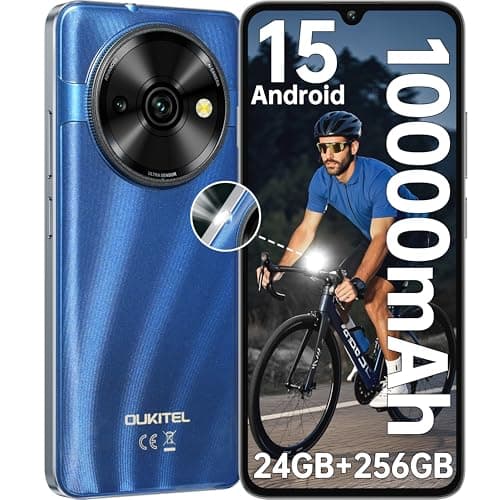 OUKITEL C59 Pro Smartphone Android 15-10000mAh Telefono Cellulare 24GB RAM + 256GB ROM/1TB Cellulari, 6.88" HD+ 90Hz,13MP/Torcia 120 Lumen/Impronta digitale/Face ID/Doppia SIM/NFC/OTG,Blu