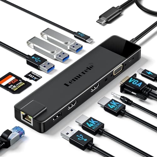 (Lemorele Aggiornata) 3*Display Docking Station USB C Hub 2 Hdmi 4K, Gigabit Ethernet, 4*USB-A, USB-C, PD100w, SD TF, VGA, Audio 3.5mm, 1000M Rj45 Lan Dock Dual Monitor Multiporta Adattatore MacBook