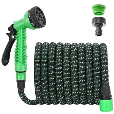 Tubo da Giardino Estensibile 15m 50FT Anti-attorcigliamento Canna Acqua Giardino con 7 Funzioni con Pistola Acqua Giardino & Adattatore Universale 1/2" e 3/4 per Giardino, Prato, Lavare l'auto