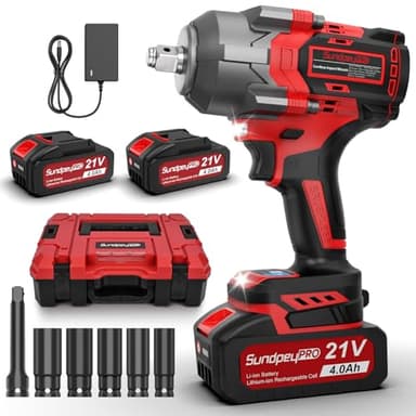 SundpeyPRO Avvitatore a Impulsi Brushless 1000Nm 21V Avvitatore a Percussione con Batteria 2 * 4000mAh 5 Bussola e Barra di Prolunga per Avvitare e Svitare Avvitatore ad Impulsi 1/2" per Auto Casa