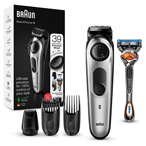 Braun Regolabarba BT5265 per viso e capelli, nero/argento con quadrante di precisione e rasoio Gillette Fusion5 ProGlide, nero/argento