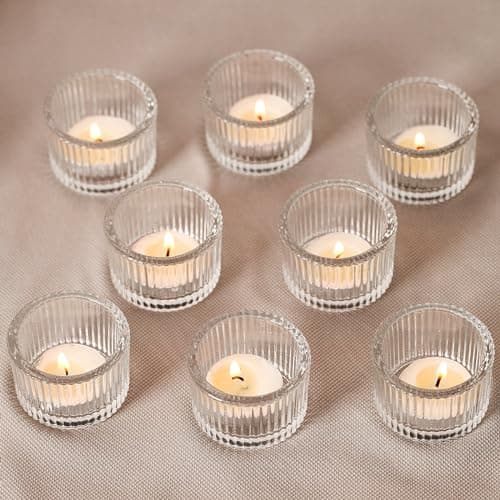 YSWOVUO Set di 12 Mini Portacandele, Porta Candele in Vetro Trasparente, 5cm x 3.5cm Porta Candele da Tavolo, Porta Candele per Candele Lumini per Centrotavola Decorazioni Casa Matrimoni Feste