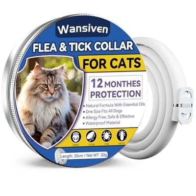 Wansiven Collare Antipulci per Gatti, Naturale Regolabile Collare Antiparassitario Antizecche 48cm (W-1pcs)