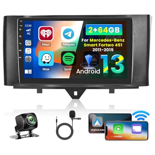 Inefala 2+64GB Android 13 Autoradio per Mercedes-Benz Smart Fortwo 451 2011-2015 Stereo 9 Pollici Schermo Touchscreen con Wireless Carplay Android Auto con Bluetooth, GPS, SWC, Retrocamera AHD