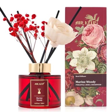 Airkeep Profumatore per Ambienti 150ml, Marine Woody Reed Diffuser Set, Rose Diffusore Profumo Ambiente, Diffusore di Fragranze per Bagno, Appartamento, Decorazione della Casa