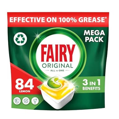 Fairy Detersivo Pastiglie Lavastoviglie Brillantante, 84 Capsule Lavastoviglie, Original Limone, Azione Pulente Al Primo Lavaggio, Efficace Sul Grasso Incrostato Con Azione Brillante