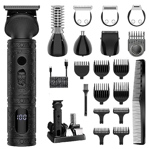 Scttomon Barba Trimmer per gli uomini Professionale Mens Beard Grooming Kit T-Blade Trimmer Rasoio Elettrico Naso Corpo Trimmer Kit di Taglio Capelli Cordless 7 in 1 Nero