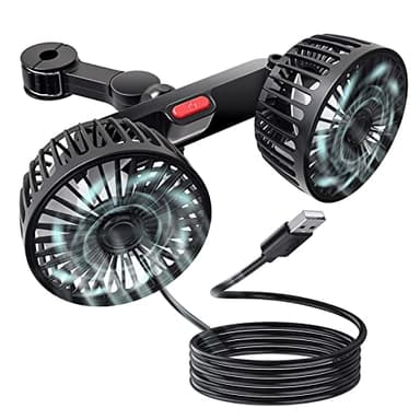 Ymenow 5V 2A Ventilatore auto a doppia testa per poggiatesta, Ventilatori USB ventilatore portatile ventilatore silenzioso raffrescatore d'aria con 3 velocità, 360° ventilatore da tavolo silenzioso