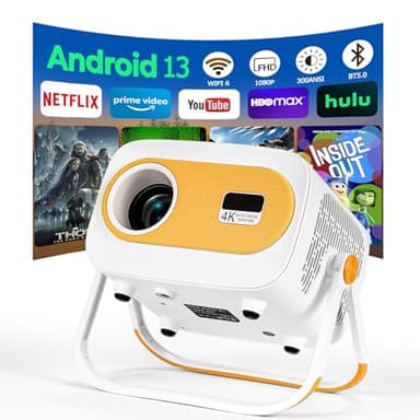 Android 13 Proiettore Portabile 4K,BRILLAR Mini Proiettore,300 ANSI,1920x1080P FHD,preinstallato con Netflix, YouTube, Prime Video,Hulu,App Store.