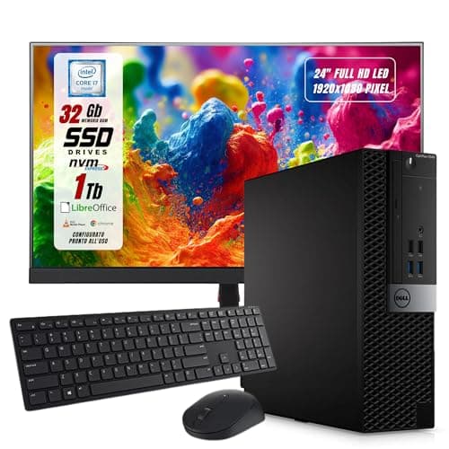 Postazione Completa, Pc Desktop Dell Intel i7-7600 4 Core, Ram 32Gb SSD 1000Gb, Monitor 24" FHD, Win 10 e Libre Office, Compreso di Mouse e Tastiera (Ricondizionato)