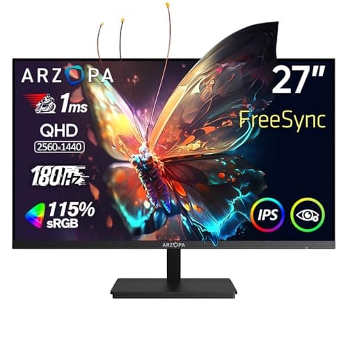 ARZOPA Monitor Gaming 27 Pollici 180Hz 2K QHD IPS 2560x1440 Schermo PC Gaming 1ms 115% sRGB, Eye Care, Compatible G-Sync, AMD FreeSync, Display Port1.4, HDMI 2.0, TYPE-C