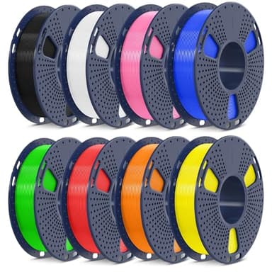 SUNLU 250g*8 Alta Velocità PLA+ Filamento 1.75mm, Bundle Filamento Stampante 3D, Precisione Dimensionale +/- 0.02mm, Bobina 8 Rotoli 0.25kg (Nero+bianco+verde+rosso+arancio+giallo+rosa+blu)