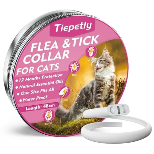 Collare Antiparassitario per Gatti, Naturali Collare Antipulci Gatto, 12 Mesi di Protezione Impermeabile, 48cm Regolabile (48.5cm)