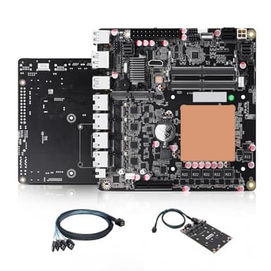AIOPCWA NAS Mainboard 6 Bay, 6x M.2 NVMe Mini ITX Motherboard Core i5 12450H, DDR5 PC Motherboards with PCIe4.0×4, 4 Port i226V 2.5GbE, USB3.2, Barebone NO RAM NO SSD(with Adapter)