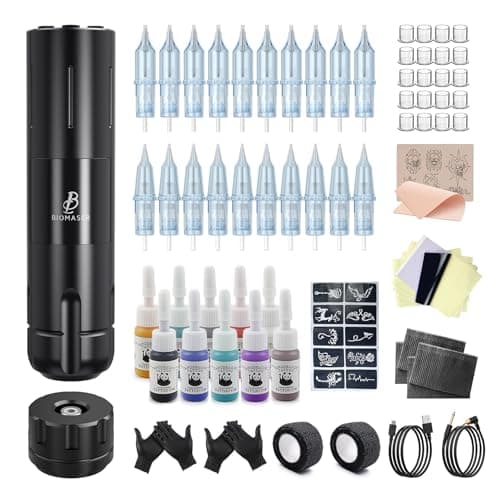 Biomaser Wireless Tattoo Pen Macchinetta Tatuaggi Rotary Battery Tattoo Machine Con 20PCS cartucce Aghi Inchiostri per tatuaggi per tatuatori principianti e tatuatori