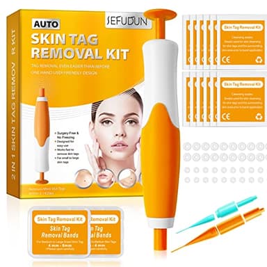 Rimozione Della Verruca Peduncolare Kit, 2 in 1 Auto Skin Tag Remover Elimina Fibromi Penduli 2-8 mm, Penna per Rimozione Delle Etichette Della Pelle - Sicuro e indolore (Orange)