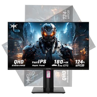 KTC Monitor Gaming 27 pollici, Monitor IPS veloce 1440p 180Hz Schermo PC, Monitor per computer 2K QHD 1ms GTG, HDR/HDMI/USB C/DP verticale, FreeSync & G-Sync, Pan Tilt Height Pivot regolabile, H27T22
