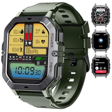 OUKITEL BT101 Smartwatch Uomo - Smartwatch Militare Uomo Fitness con Chiamate Bluetooth, 2,02 Pollici Orologio Smart Watch Impermeabile, 410mAh/Sonno/100+ Modalità Sport per Android iOS