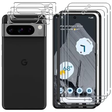 Lutree per Google Pixel 8 Pro Vetro Temperato, 3+3 Pezzi Pellicola Protettiva+Pellicola Fotocamera, Durezza 9H Anti-Graffio Anti-Impronte HD Senza Bolle Protezione Schermo