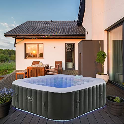 Arebos Vasca idromassaggio gonfiabile | 185x185cm | Gonfiabile automatico | 6 persone | striscia luminosa LED | 130 getti massaggianti | 910 litri | incl. copertura | Bubble Spa & Wellness Massaggio
