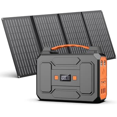 Powkey Powerstation con pannello solare, 99 Wh/27000 mAh, stazione di alimentazione portatile con pannello solare pieghevole da 40 W, 100 W, con uscita AC 230 V, 18 W, USB-A/USB-C per camper,