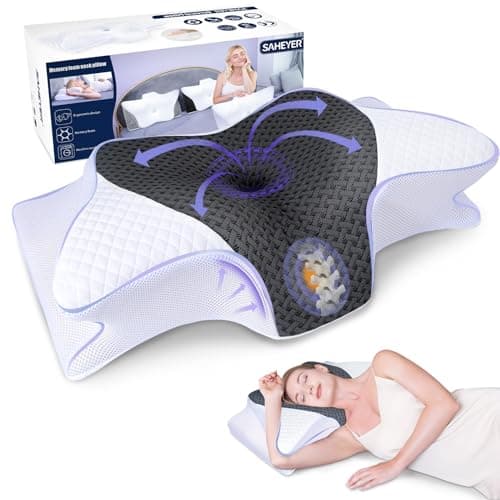 SAHEYER Cuscino cervicale ergonomico, cuscini laterali in schiuma di memoria per il sonno Cuscino ortopedico ergonomico di supporto al collo per migliorare la qualità del sonno, 60x35,5x13/10CM